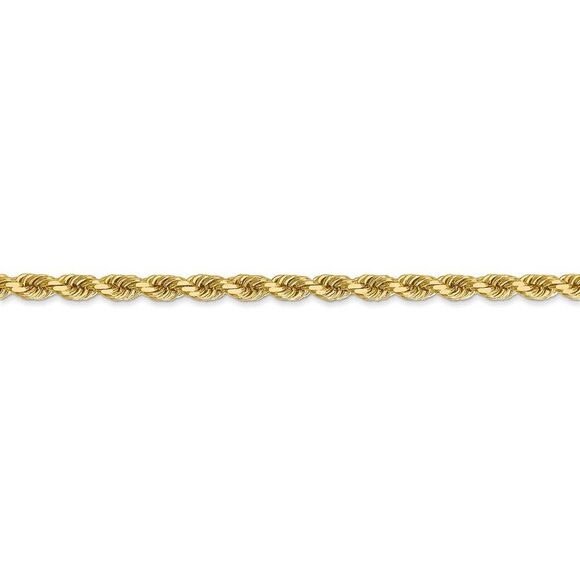 3.5mm 14k Yellow Gold Solid Diamond Cut Rope Chain Bracelet, 8 inch - Picture 2 of 6